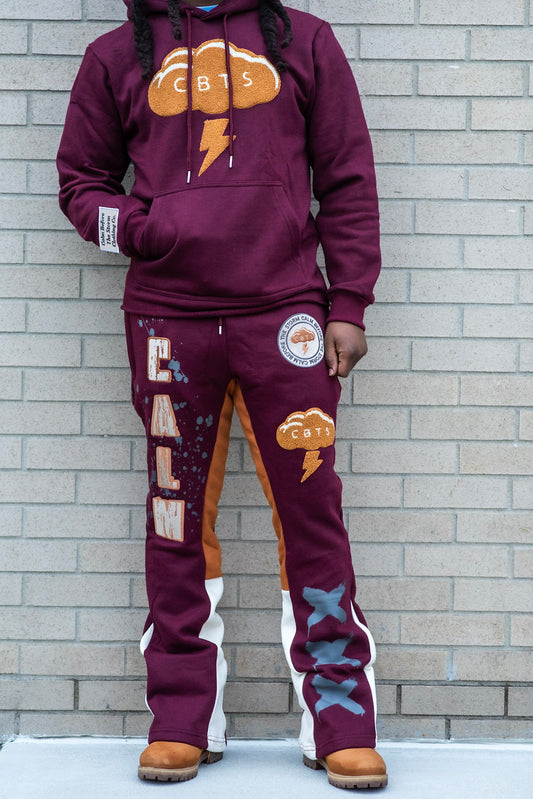 CALM Patch Flared Sweatsuit Maroon